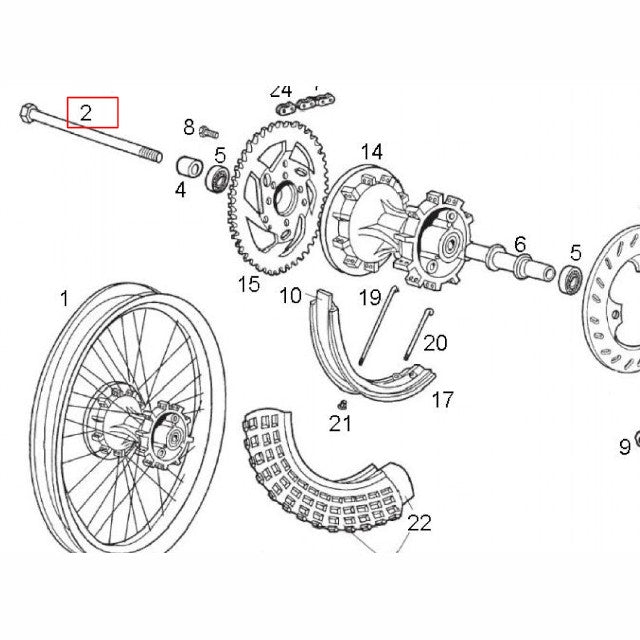 Rear wheel axle Derbi Senda 50 00-20