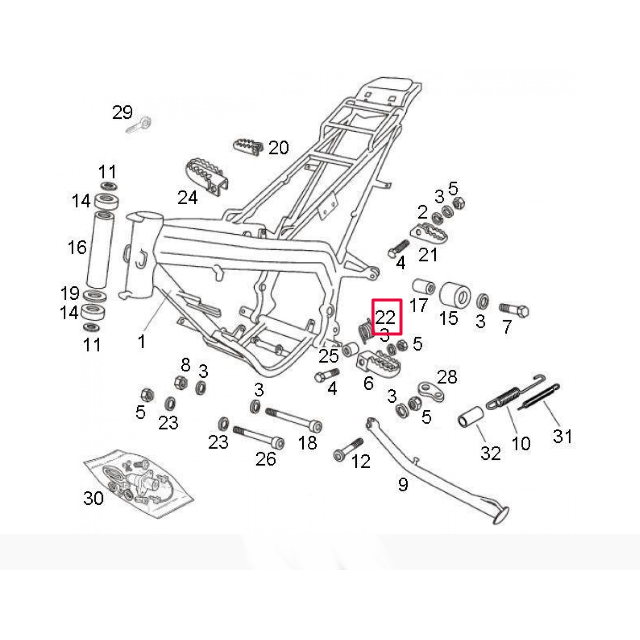 Mola de retorno do apoio de pé do condutor Derbi Senda / Aprilia RX 50 >2006