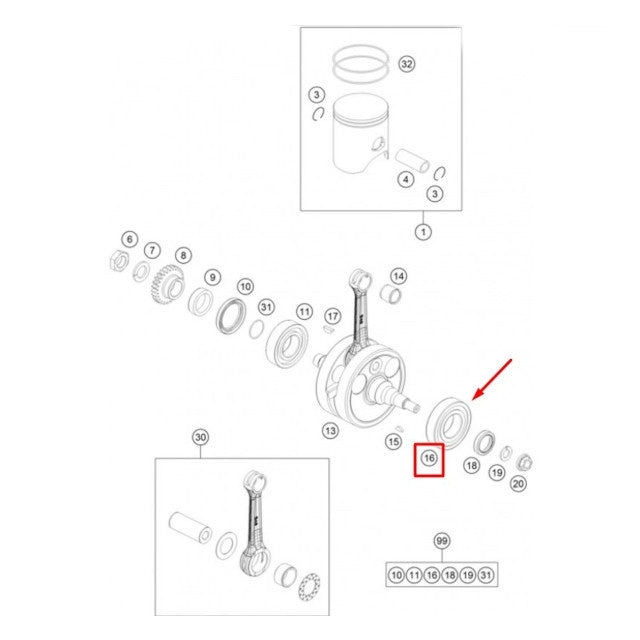 Rodamiento cigüeñal NTN 32x65x17 KTM 250-300 EXC / SX