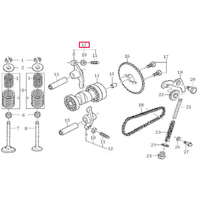 Balancín culata Pitbike motor 125-G-02 Zongshen 100200404
