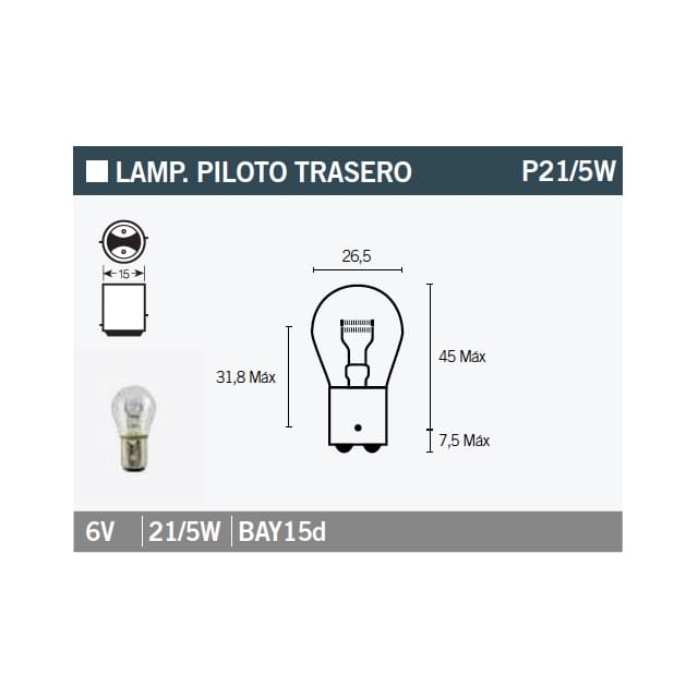 Lâmpada BAY15D 6V 21/5W Bilux Tecnium