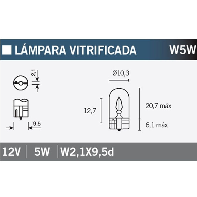 Bombilla posición/matrícula Todo Cristal T10 12V 5W Hert