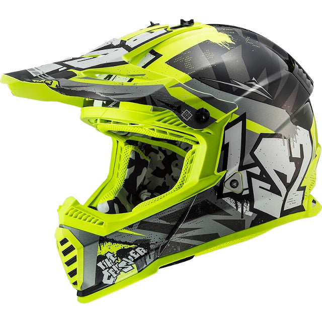 Casco Cross LS2 MX437 Fast II Mini Crusher negro-amarillo flúor