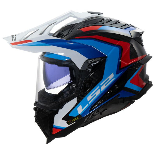 Motocross helmet LS2 MX701 Explorer Carbon Frontier II white-blue