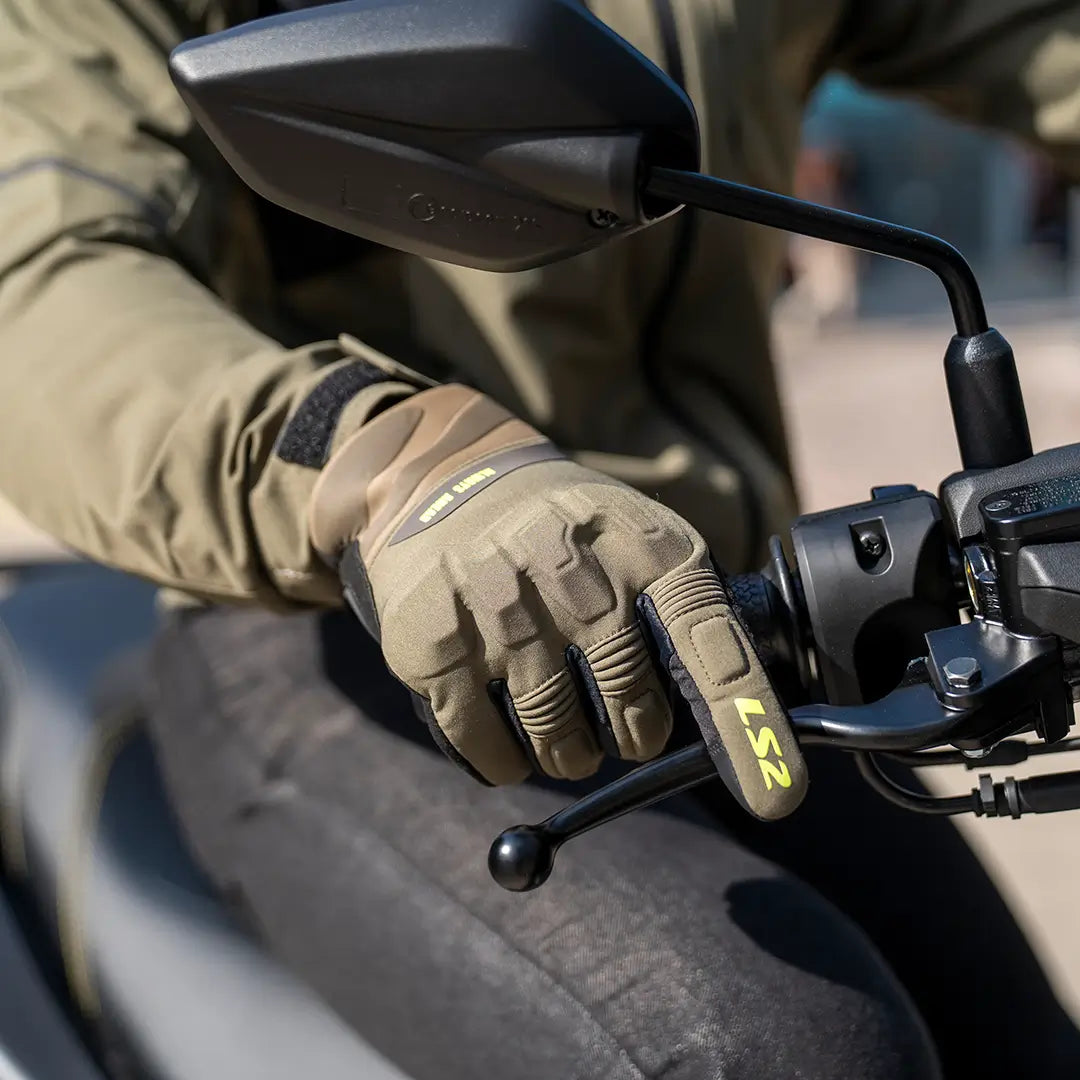 LS2 Jet III Man Gloves for Men - Black/Khaki Green