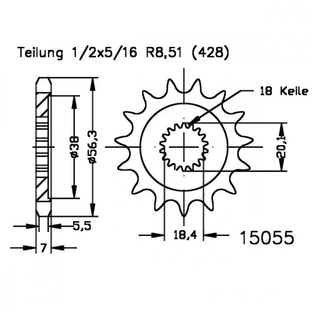 Keeway RKF/RKS 125 Transmission Kit 13x43 RK 428 HSB Steel 128 links