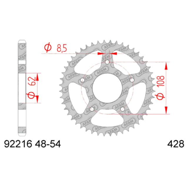 Rear sprocket for MotorHispania KN1/ KN2 Z-54 pitch 428 - steel