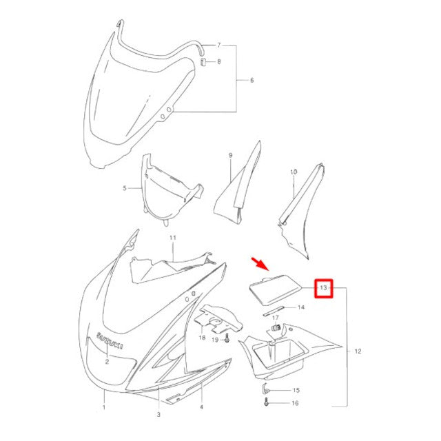 Tapa compartimiento lateral izquierdo Suzuki RF 600 93-95 94427-21E00-000