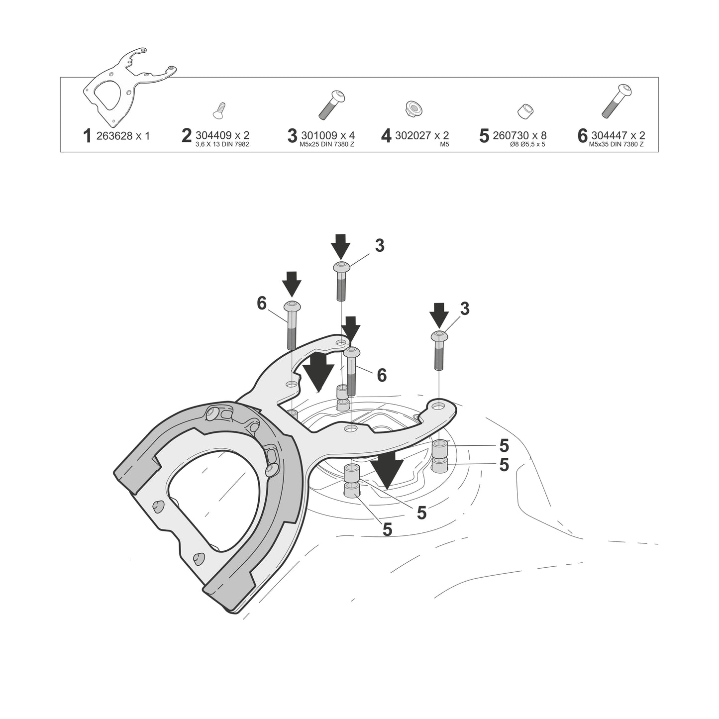 Fixação da bolsa de depósito Click system Shad Cf moto 450 MT 23-26