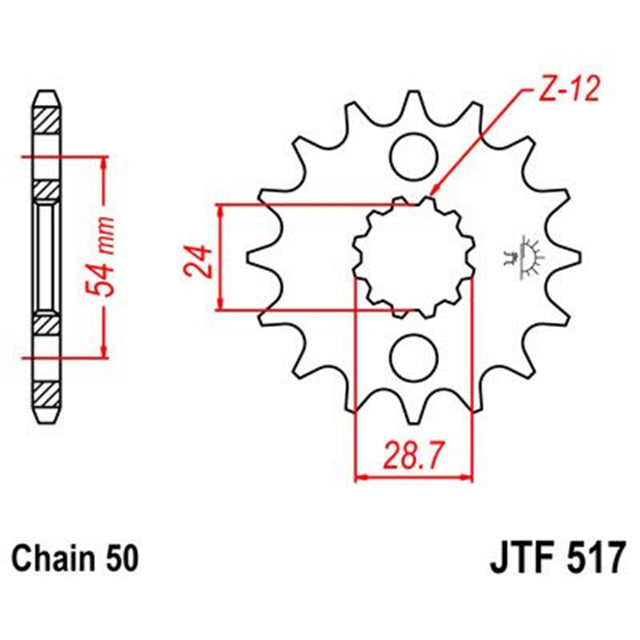 Piñon de Acero 17 Dientes Con Goma JTF517 JT Sprockets