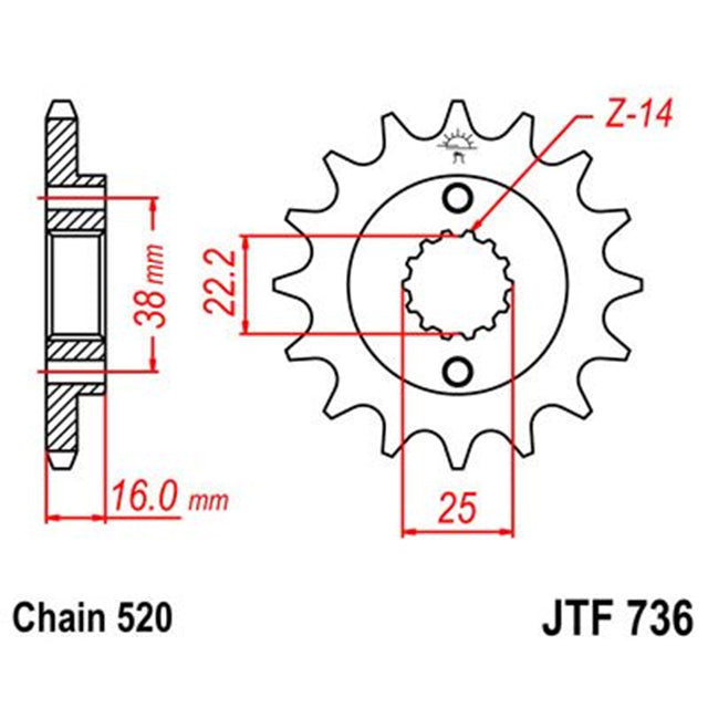 Steel Sprocket 14 Teeth JTF736 JT Sprockets
