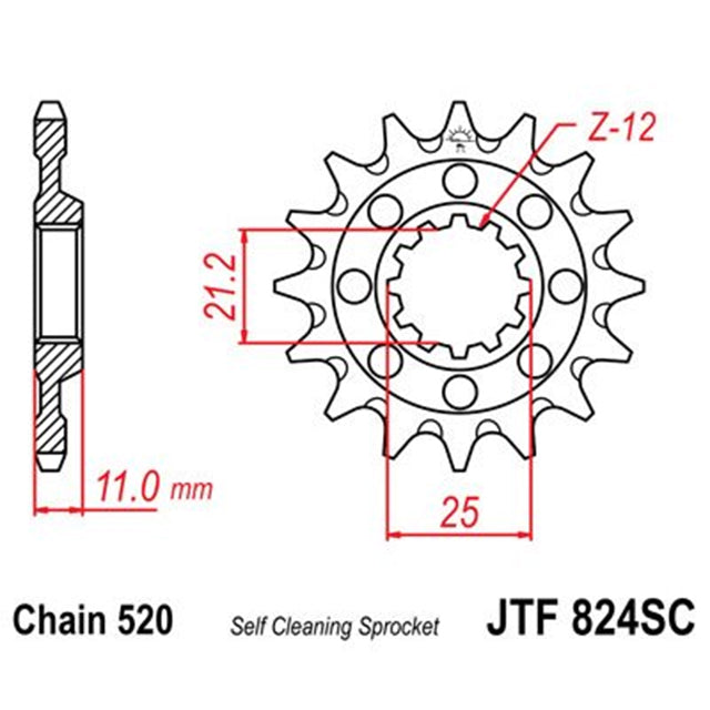 Piñon de Acero 14 Dientes antibarro JTF824 JT Sprockets
