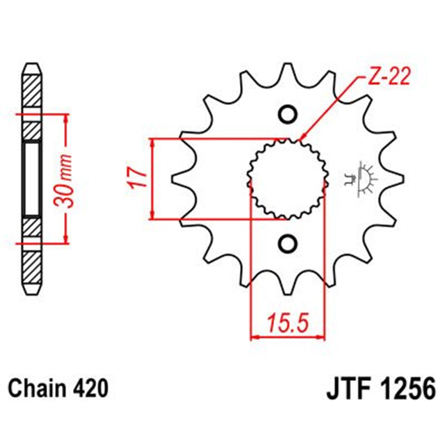 Medidas del piñón de acero JTF1256 JT Sprockets