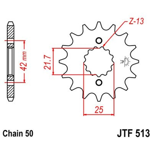 Medidas del piñon de acero JTF513 JT Sprockets