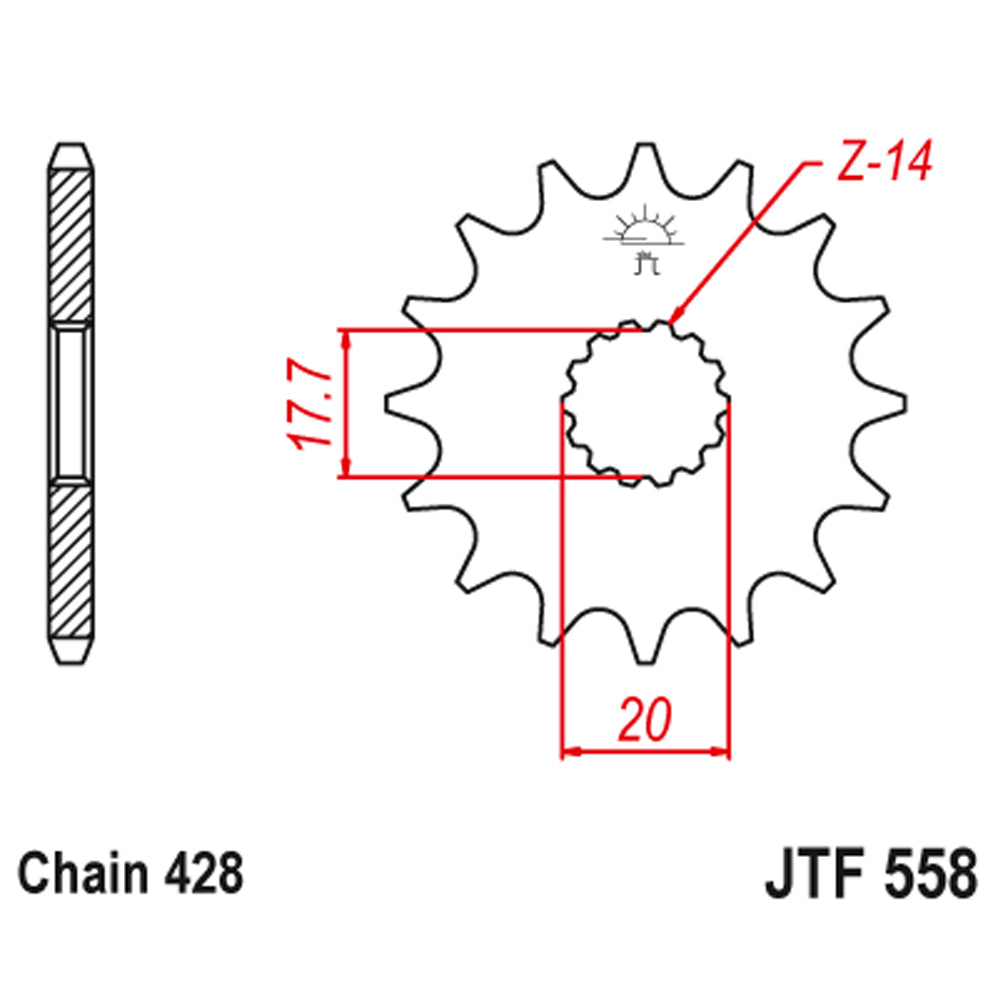 Pinhão de aço com borracha Yamaha YZ 85 / Derbi GPR 125 / Yamaha DT 125 R Z-16 JT Sprockets