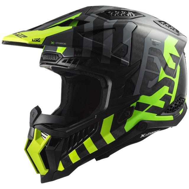 Casco Cross LS2 MX703 X-Force Barrier carbono-verde-amarillo flúor