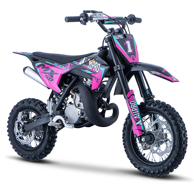 Pitbike infantil Minicross 50cc MX 2T AC llanta 12/10 Allpro - rosa AP100PB50.MX.1210.PI