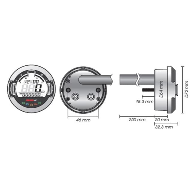 Multi-function indicator DL-03S D64 0-360 km/h - 15000 RPM (CE) Koso