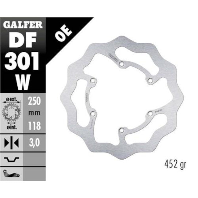 Disco de freno delantero wave Suzuki RM 125-250 / Yamaha YZ 125-250-450 Galfer DF301W