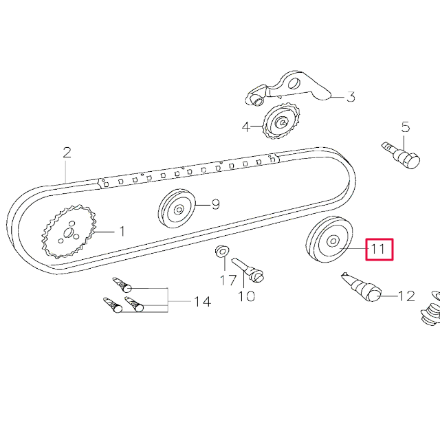 Rodillo tensor 2 cadena distribución Pitbike motor 150-3/E 150-5 YX E04C021