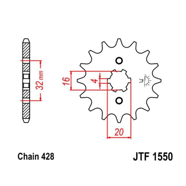 Piñon JT 1550 de acero con 14 dientes JTF1550.14