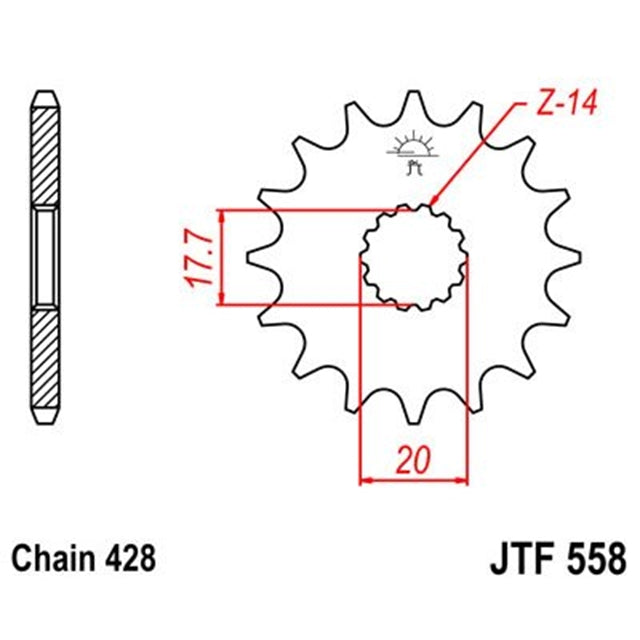 Piñon de acero Yamaha YZ 85 / Derbi GPR 125 / Yamaha DT 125 R Z-18 JT Sprockets JTF558.18