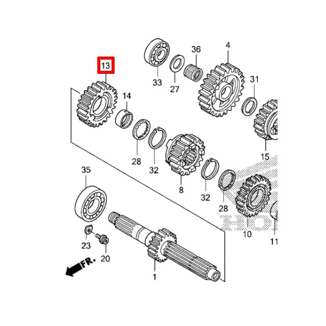 Engranaje transmisión quinto eje principal Honda CRF 450 R 09-10 Z-22 23481-MEN-A30