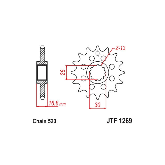 Piñón Honda CBR 600 / 900 / 1000 Z-16 520 acero JT Sprockets JTF1269.16