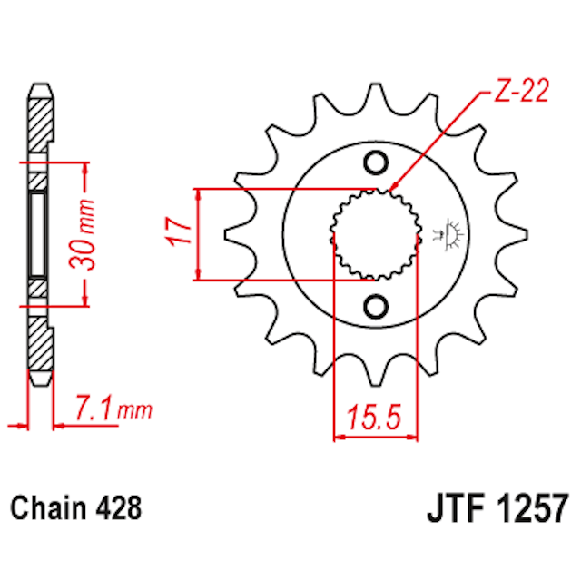 Piñon de acero Honda CR 80 / 85 Z-14 JT Sprockets JTF1257.14