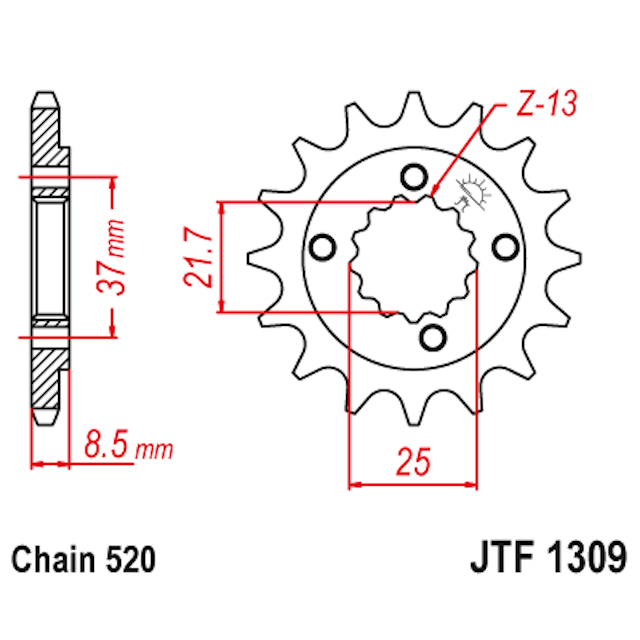 Piñon de Acero 15 Dientes JTF1309 JT Sprockets JTF1309.15