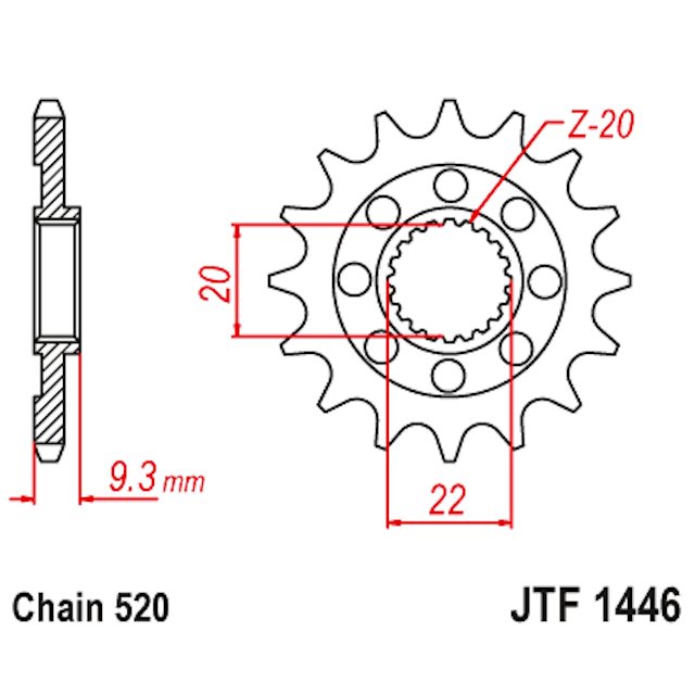 Piñon de acero Kawasaki KXF 250 4T 2006-20 Z-13 JT Sprockets JTF1446.13