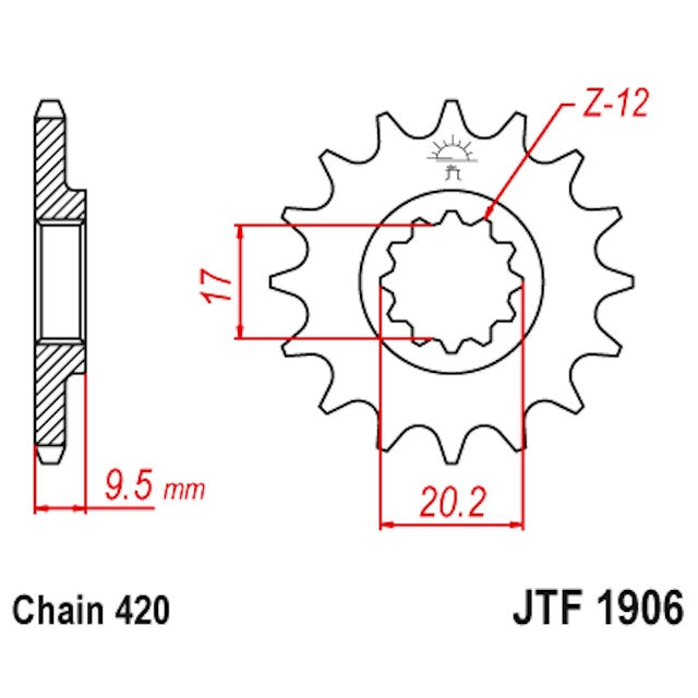 Piñon de acero KTM 65 SX 1998-2023 Z-14 420 JT Sprockets JTF1906.14
