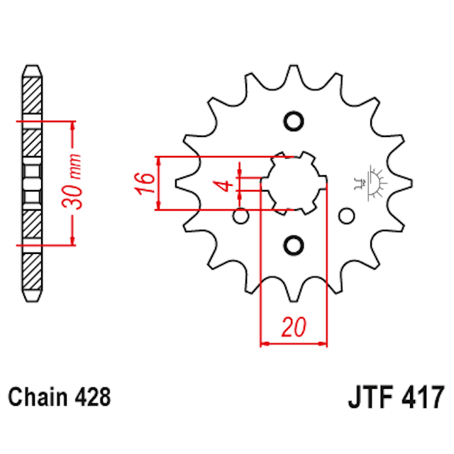 Medidas del piñón de acero JTF417 JT Sprockets