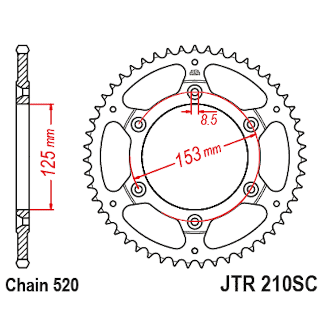 Corona Honda CR 125/250 / CRF 250/450 / Beta Z-45 Acero negro antibarro JT Sprockets JTR210.45SC