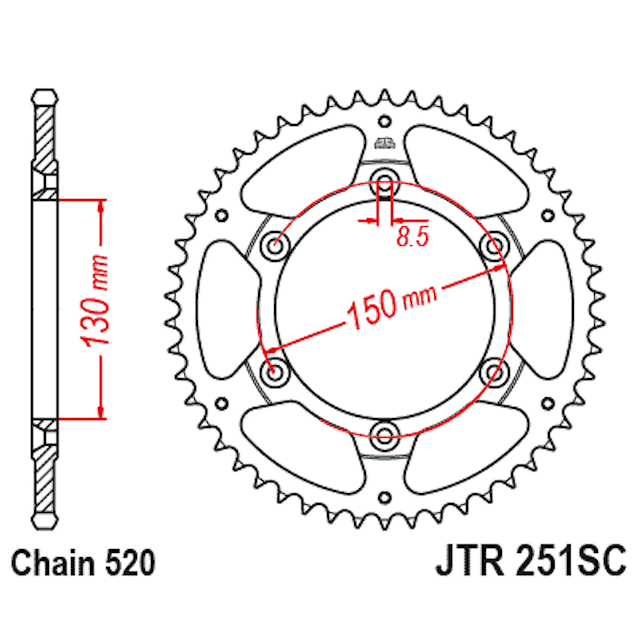 Corona Yamaha YZ / YZF / WRF Z-51 Acero negro antibarro JT Sprockets JTR251.51SC