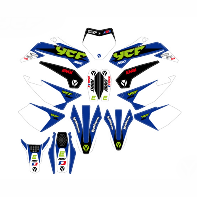 Kit de adhesivos racing YCF Lite/Start/Pilot/Factory/SM 2022 Azul/Blanco KD-AFT22-BL