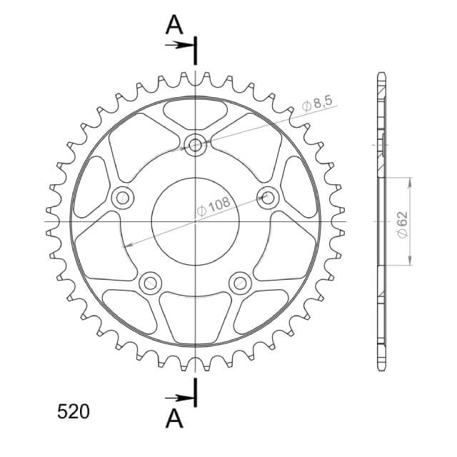 Kit de transmissão Aprilia RS 125 92-05 17x40 passo 520 108 elos DID