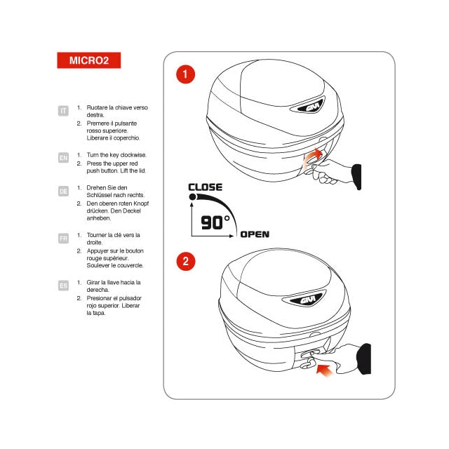 Baúl Monolock E300N2 Tour Bloque Micro 2 catadriópticos rojo 30 Litros Givi