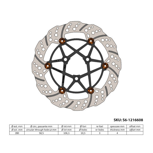 Disco de freno delantero flotante Yamaha Aerox d=280mm MK II Stage6 R/T