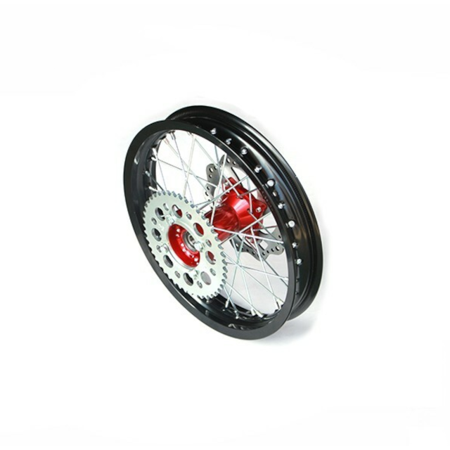 Llanta trasera aluminio 1.85x14 buje CNC con disco/corona Pitbike YCF >2021 - Negro/rojo YC110-1101-32-RD