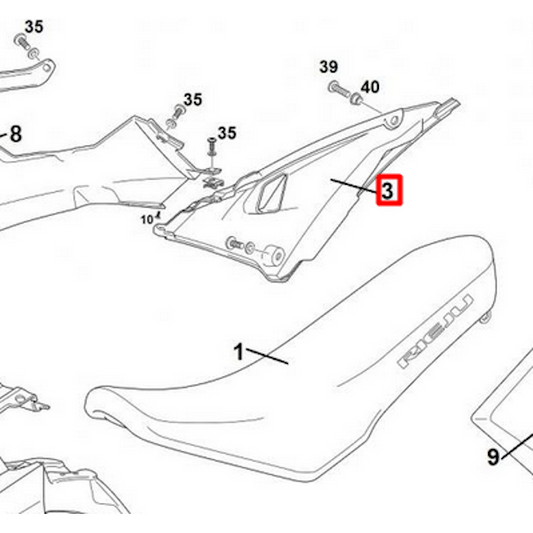 Tapa trasera lateral derecha Rieju MRT 125 - blanco 0/R00.570.5280