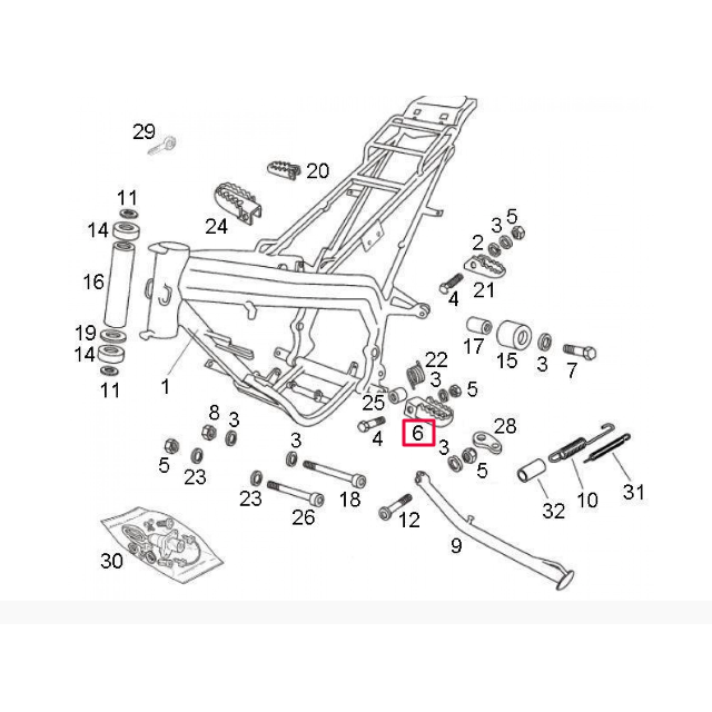 Pedal do condutor esquerdo Derbi Senda / Aprilia RX 50 >2006