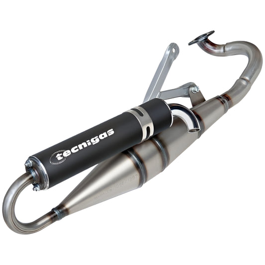 Escape Tecnigas Next R para scooter con motor Minarelli horizontal y silenciador negro.