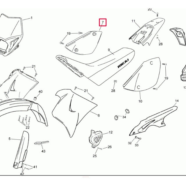 Carénage latéral droit Rieju RR Spike - rouge