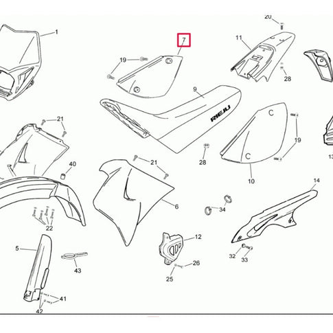Carénage latéral droit Rieju RR Spike - rouge