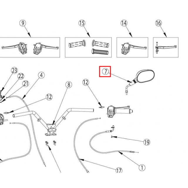 Retrovisor derecho Rieju Bye Bike 0/000.990.2000