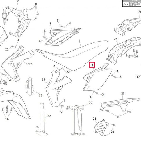 Tapa lateral debajo asiento izquierda Rieju Marathon 125 0/R00.570.5135
