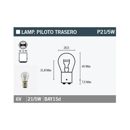 Lâmpada BAY15D 6V 21/5W Bilux Tecnium