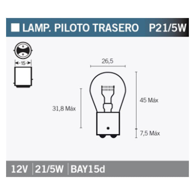 BAY15D Bulb 12V 21 5W Vparts