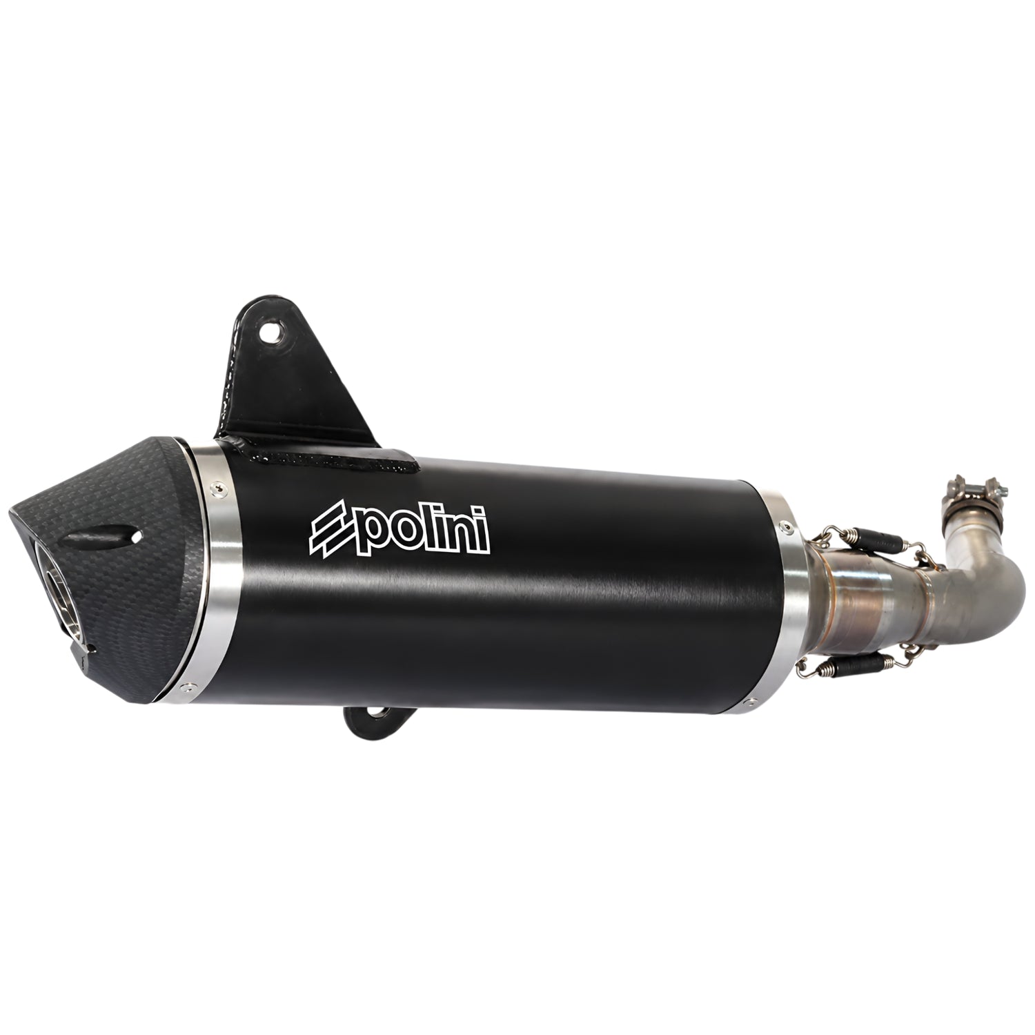 Escape Polini para Vespa GTS 125-300 4T en aluminio negro con colector racing inox, ligero, homologado y de alto rendimiento. 190.0041